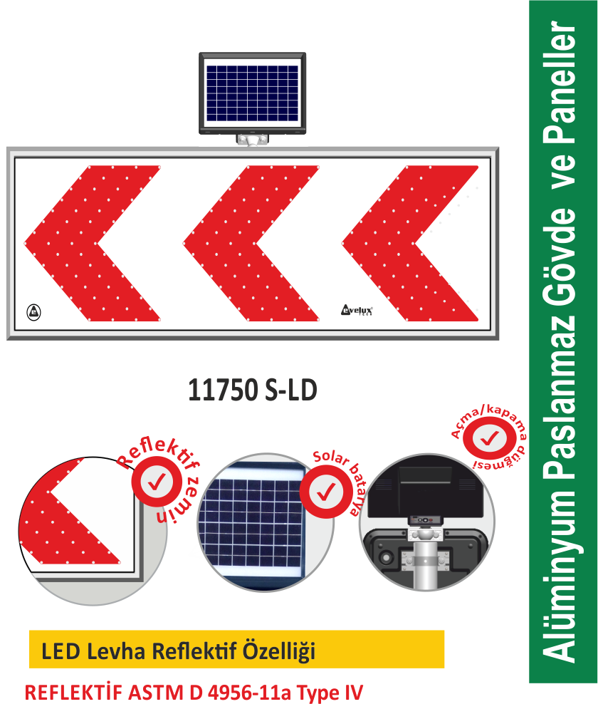 EVELUX SOLAR LED'Lİ YOL BAKIM LEVHASI 11750 S-LD