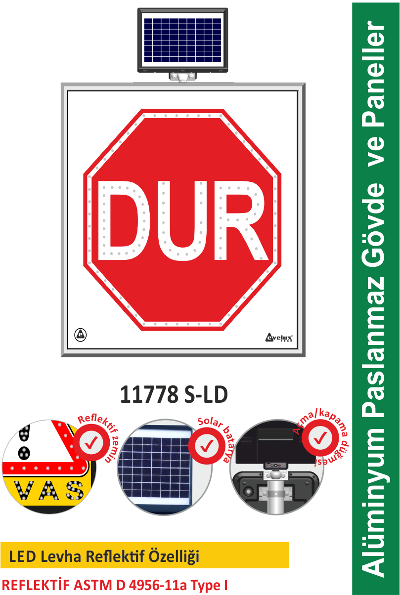 EVELUX SOLAR LED'Lİ YOL BAKIM LEVHASI 11778 S-LD
