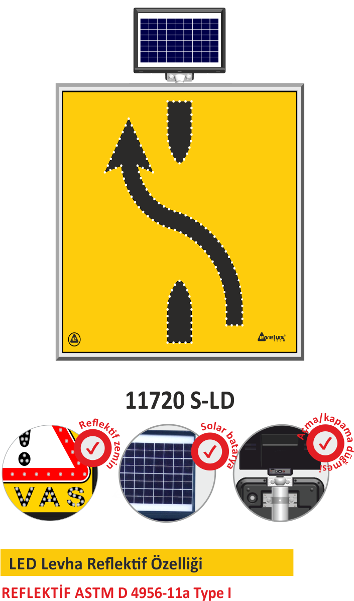 EVELUX SOLAR LED'Lİ YOL BAKIM LEVHASI 11720 S-LD