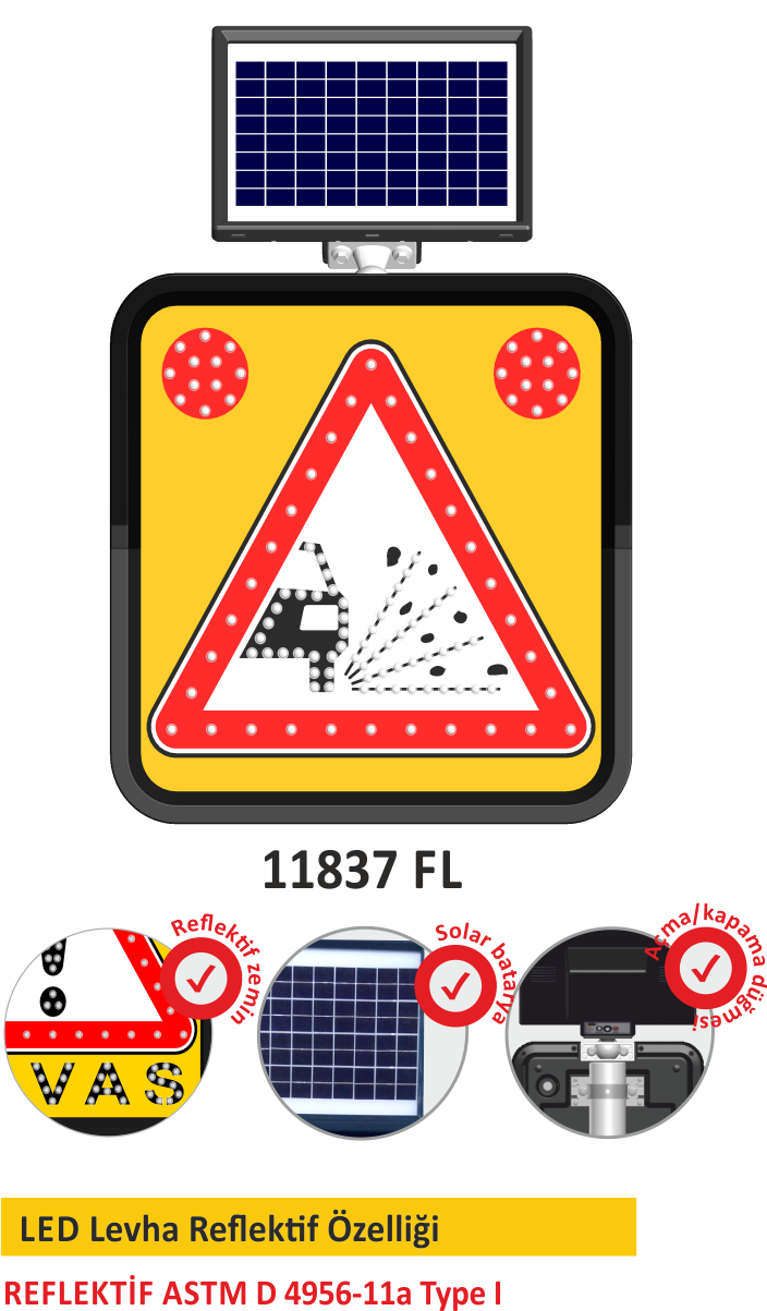 EVELUX SOLAR LED'Lİ YOL BAKIM LEVHASI 11837 FL