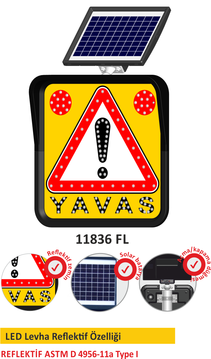 EVELUX SOLAR LED'Lİ YOL BAKIM LEVHASI 11836 FL