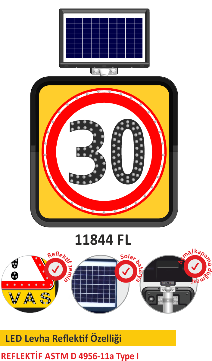 EVELUX SOLAR LED'Lİ YOL BAKIM LEVHASI 11844 FL