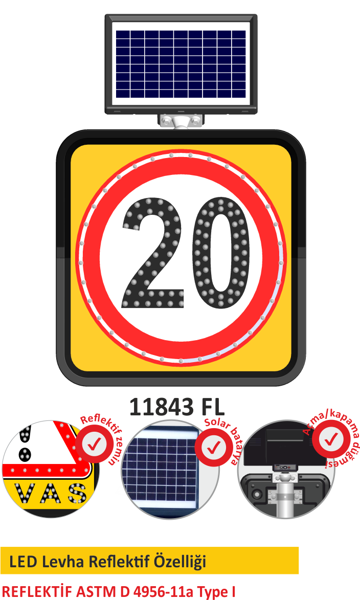 EVELUX SOLAR LED'Lİ YOL BAKIM LEVHASI 11843 FL